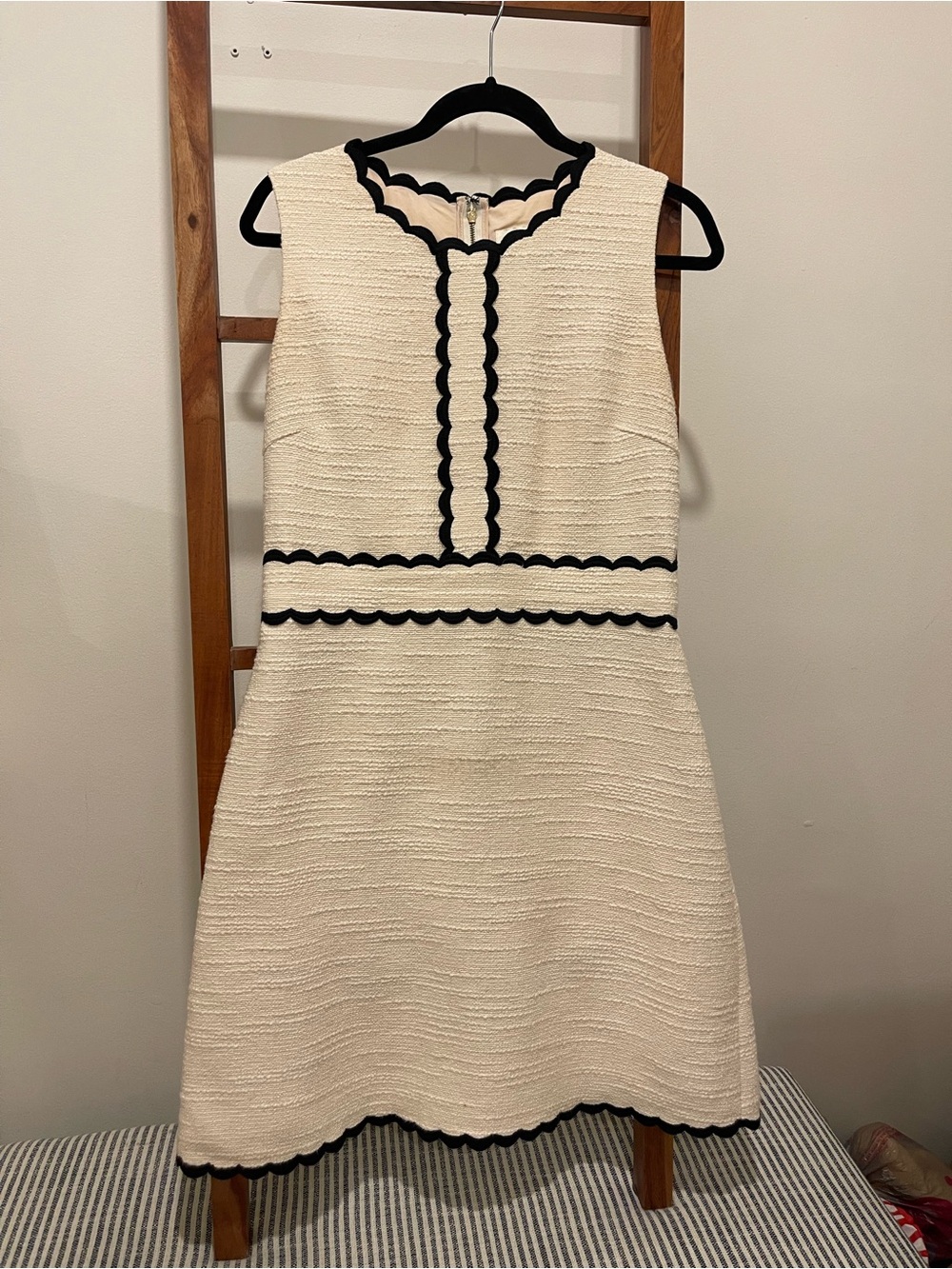 Kate Spade Cream Scalloped Trim Sleeveless Twill Dress